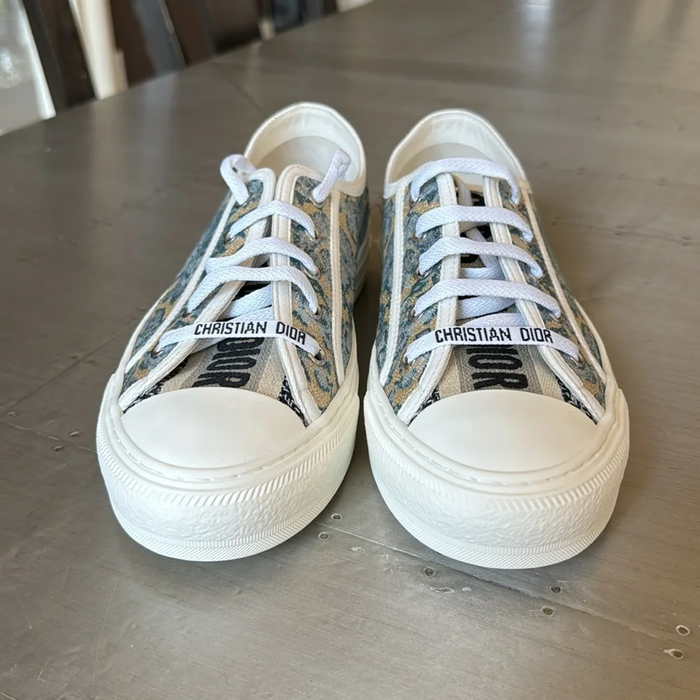Christian Dior walk’n’Dior sneaker trainer flat blue canard gold metallic sz 39